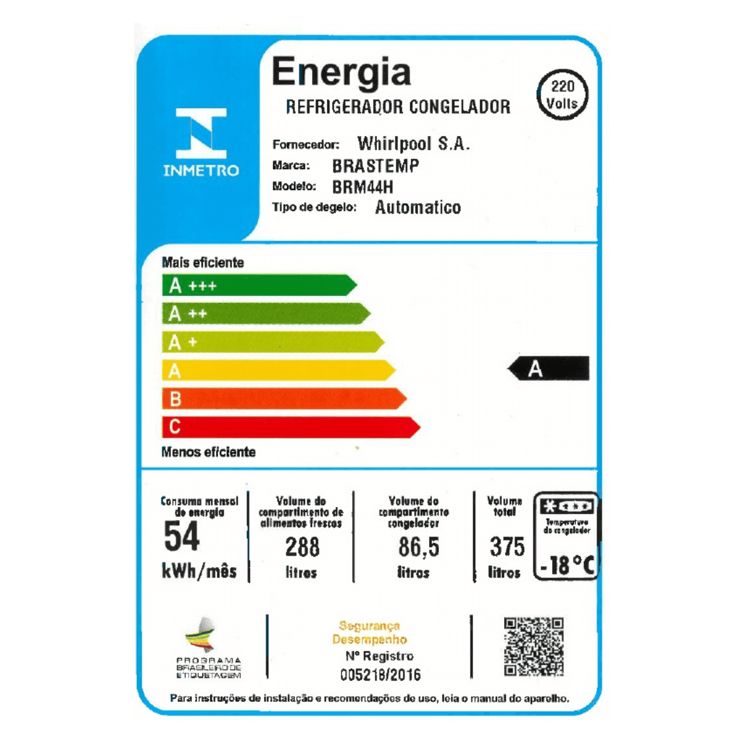 Refrigerador Brastemp 375L Frost Free Inox