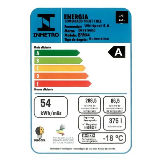 Refrigerador Brastemp 375L Frost Free Branca