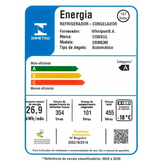 Refrigerador Consul CRM53 Frost Free 455L Branca