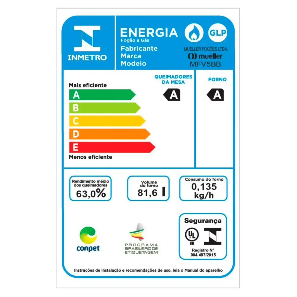 Fogão Mueller 05 BC MFV5BB Preto