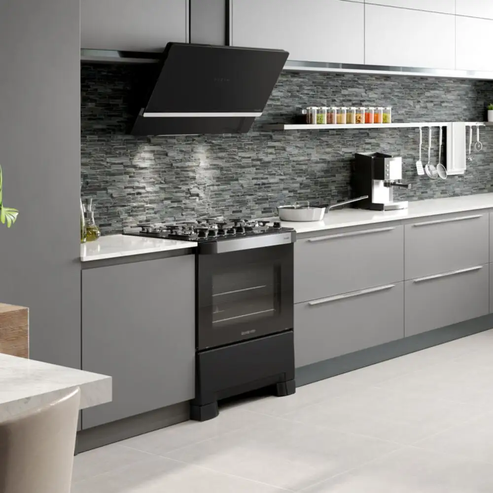 Fogão Mueller 05 BC Decorato Vetro Preto