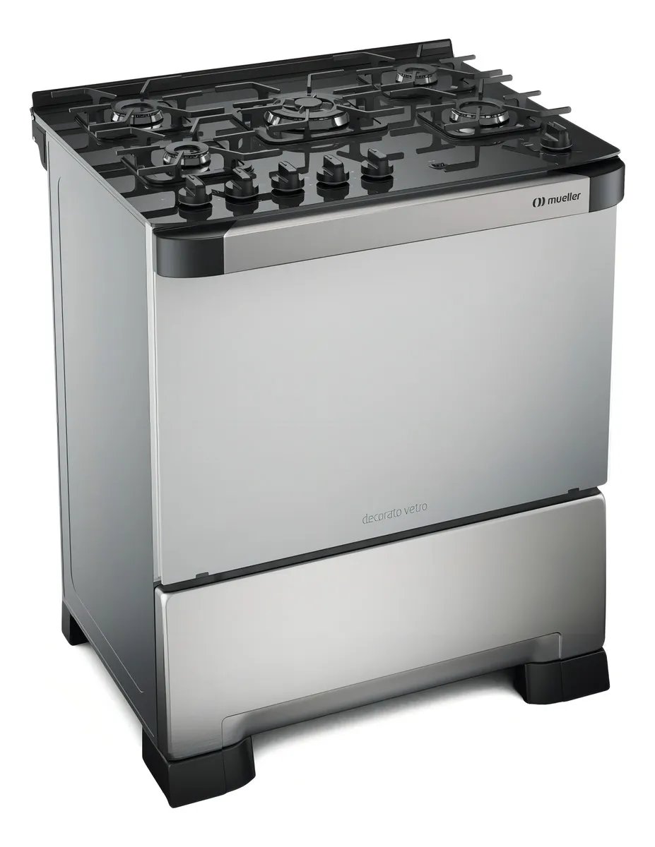 Fogão Mueller 05 BC Decorato Vetro Inox