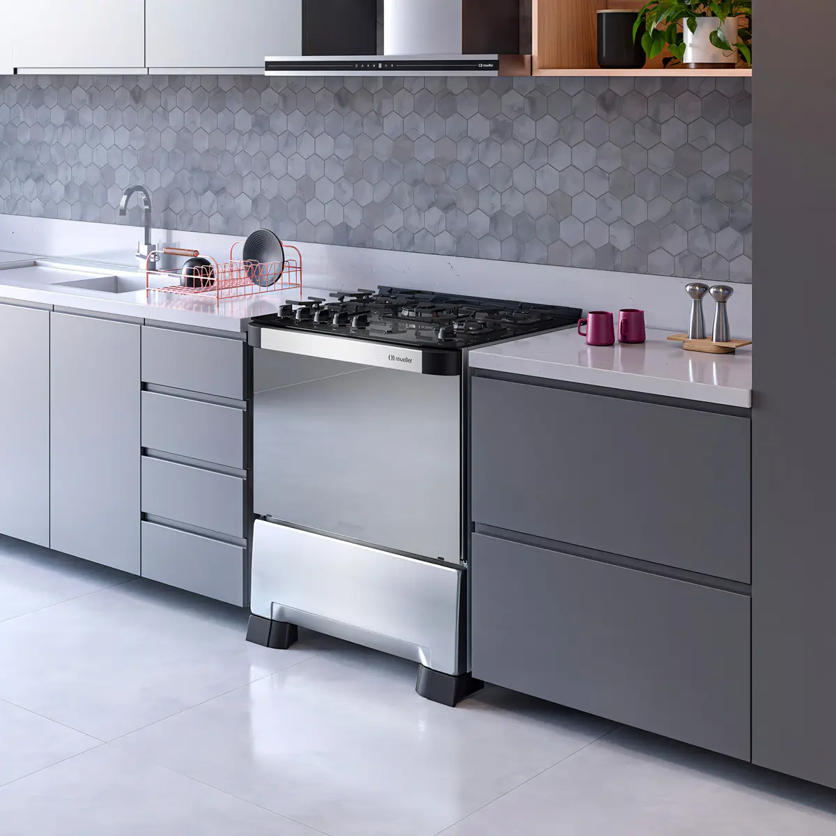 Fogão Mueller 05 BC Decorato Vetro Inox