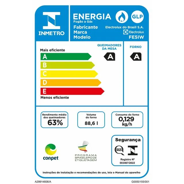 Fogão Electrolux 05 BC Efficient Branco